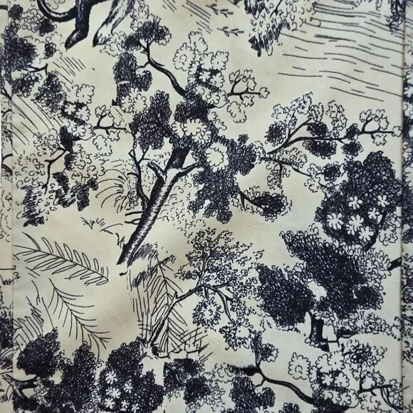 Face Fashion Toile Print Wide-Leg Pants Elastic Waist Cotton Blend Beige/Blue - Picture 5 of 11